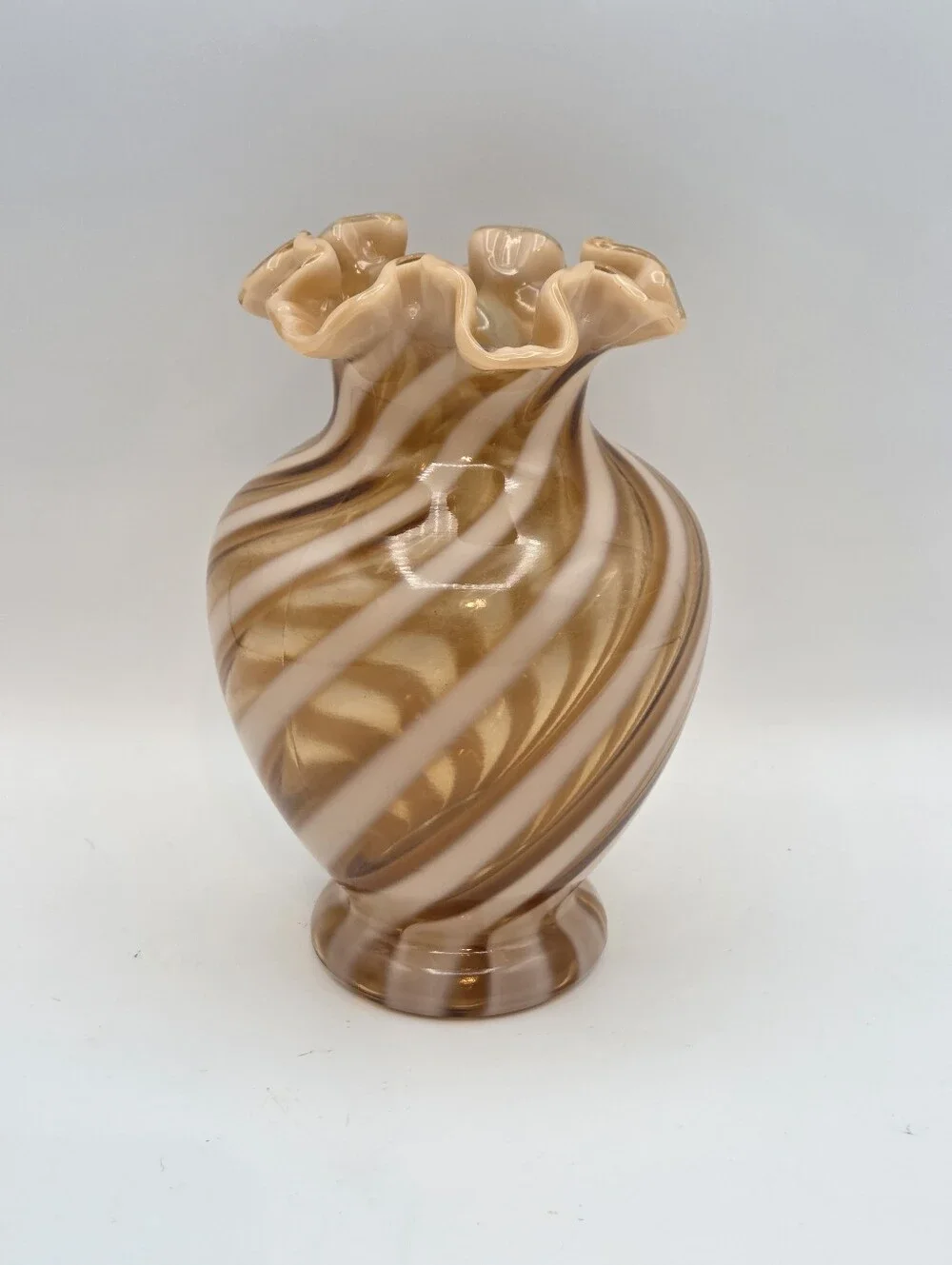 Fenton Butterscotch Caramel Cameo Spiral Optic Vase
